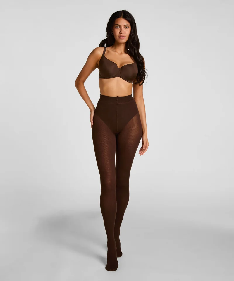 Ribbstickade Strumpbyxor Cashmere Blend i brunt
